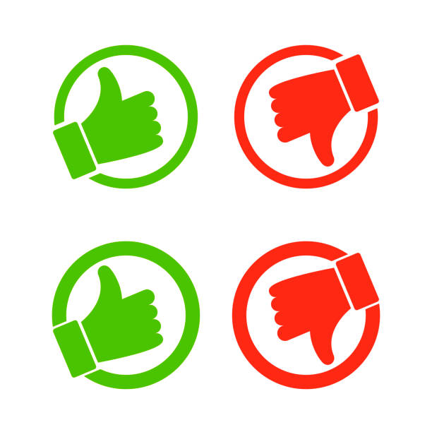 Thumb up and down red and green icons circle emblems illustration rules stock illustrations