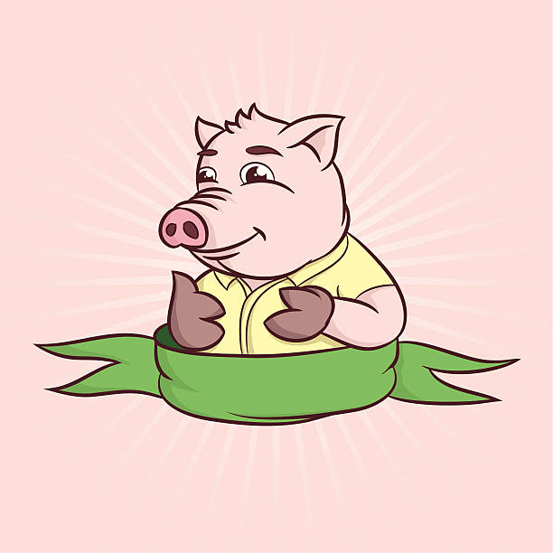 thumbs cartoon pig vector art illustration