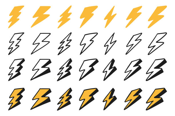 Thunder lightning Hand Drawn Thunder lightning Hand Drawn doodle cute cartoon lightning drawings stock illustrations