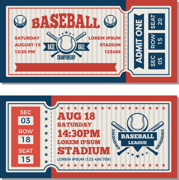 Tickets design template at baseball tournament Tickets design template at baseball tournament. Vector baseball ticket, sport game competition illustration tickets stock illustrations