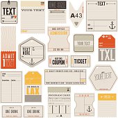 A set of tickets, tags and more. Including library card, luggage tag, clothing labels, box office and drink tickets. Some vintage and others modern look and feel. 