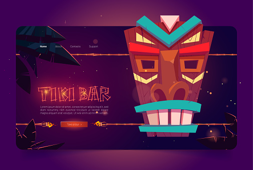Tiki bar website with wooden tribal mask