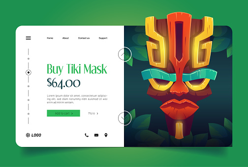 Tiki masks shop banner with hawaiian tribal totem