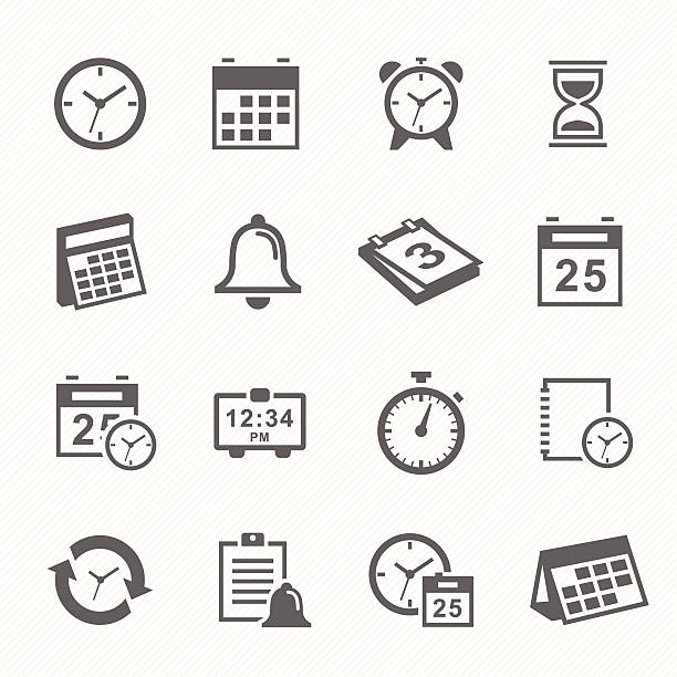 ilustrações, clipart, desenhos animados e ícones de tempo e programação stroke símbolo ícones definido. - a data