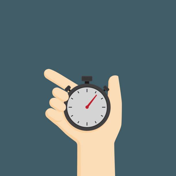 Time control illustration, hand holding analog stopwatch vector art illustration