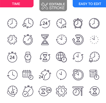 Time icons set. Editable Stroke. Vector ilustration