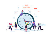 Time Management Concept. Flat Characters Organization Process. Business People Working Together Team Work. Vector illustration
