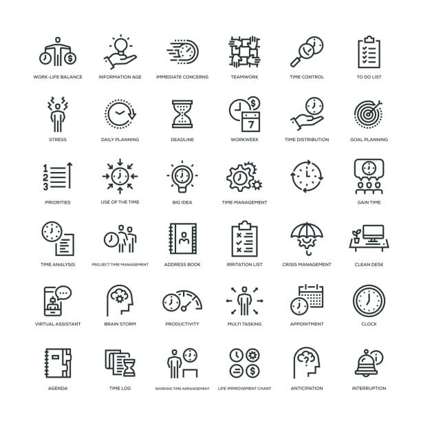 Time Management Icon Set 36 Time Management Icons - Line Series anticipation stock illustrations