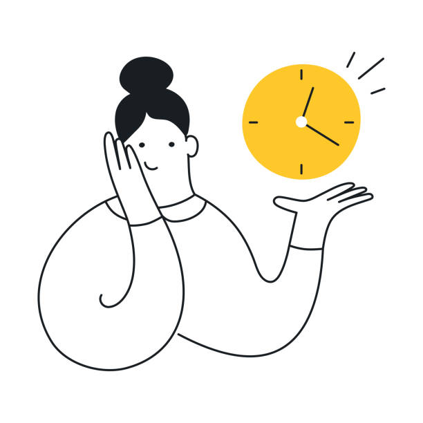 stockillustraties, clipart, cartoons en iconen met time management, plan je tijd, deadline concept, net op tijd - woman horloge