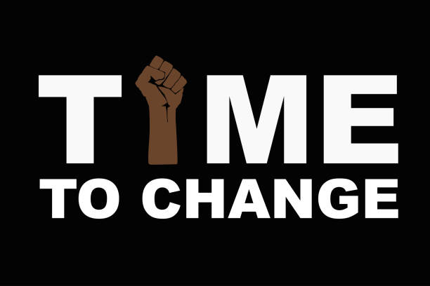 Time to change text and Fist raised up, stop racism concept. protest. Hand protesting, standing up for equal rights. Modern vector in flat style. New movement Time to change text and Fist raised up, stop racism concept. protest. Hand protesting, standing up for equal rights. Modern vector in flat style. New movement anti racism stock illustrations