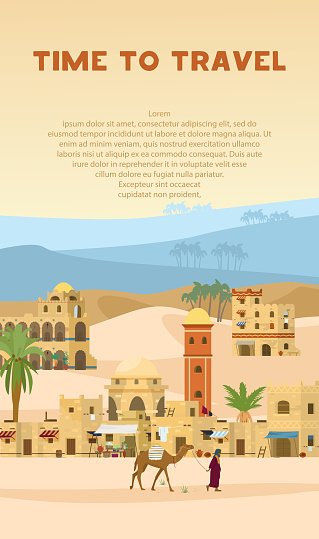 Time To Travel Vector Banner With Ancient Arabic Town