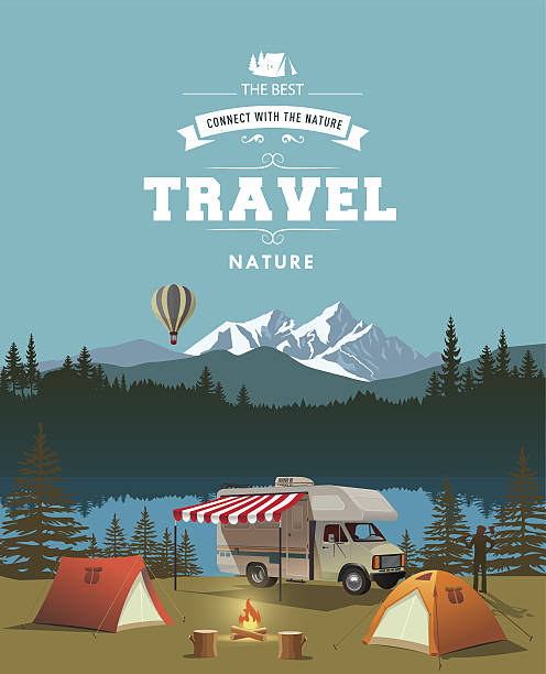 illustrazioni stock, clip art, cartoni animati e icone di tendenza di tempo di viaggio - campeggio