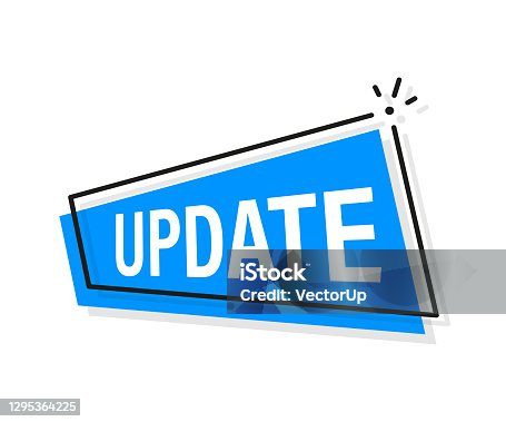 istock Time to update blue label on white background. Blue banner. Vector illustration. 1295364225