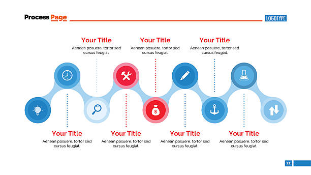 Timeline Diagram Slide Template Timeline diagram. Element of presentation, flowchart, horizontal diagram. Concept for planning, infographics, business templates. Can be used for topics like business strategy, planning, finance acute angle stock illustrations
