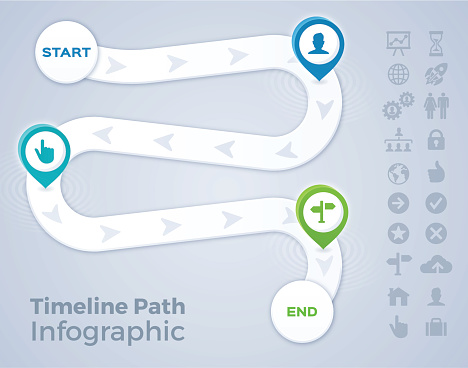 Timeline course or path game board infographic concept. EPS 10 file. Transparency effects used on highlight elements. vector