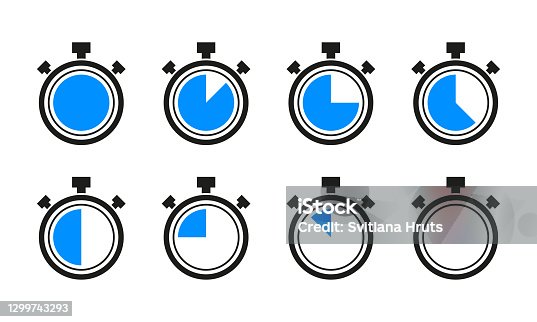 istock Timer clock stopwatch collection izolated on white background. Vector illustration. 1299743293