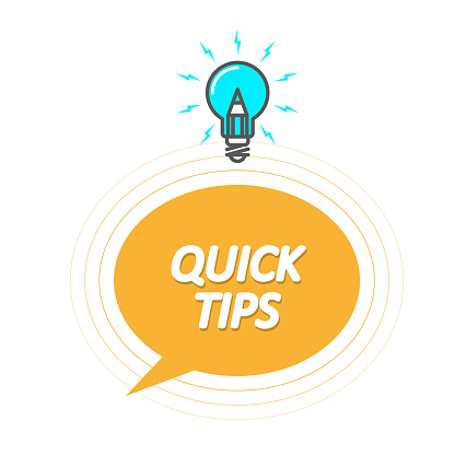 Tips and tricks symbol - Quick Tips icon with light bulb, speech bubble vector