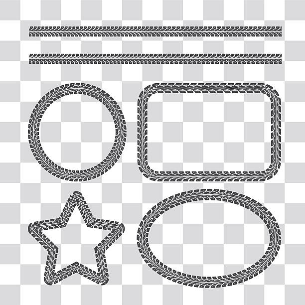 Tire tracks Tire tracks frame set. Vector illustration on checkered background truck borders stock illustrations