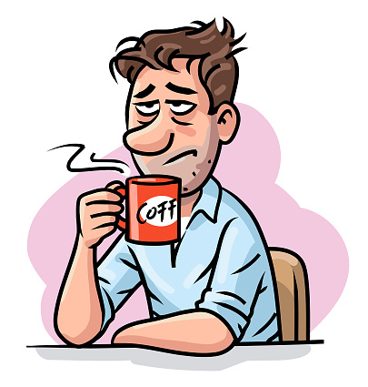 Tired Young Man Drinking Coffee