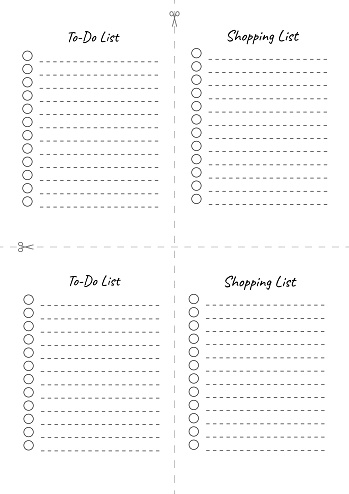 To Do list, Shopping List printable template vector. Blank white page A4 to print