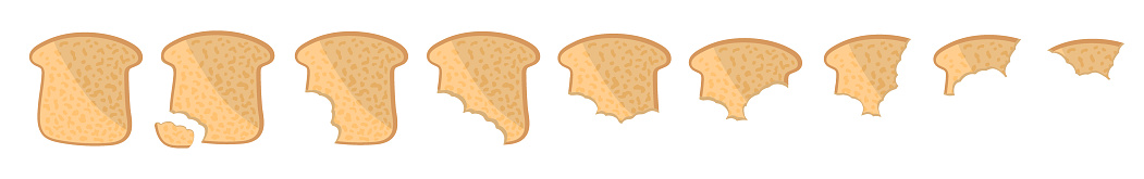 Toasted White bread pieces, whole and bitten bread piece