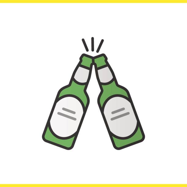 ilustrações de stock, clip art, desenhos animados e ícones de toasting beer bottles icon - empty beer bottle