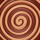 Toffee caramel and chocolate round swirl background. Sweet spiral candy.