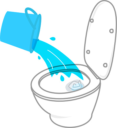 toilet flush with a bucket of water in an emergency vector