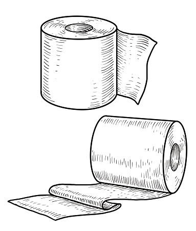 Toilet paper illustration, drawing, engraving, ink, line art, vector