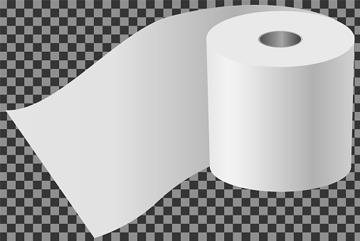 Toilet paper flat vector illustration. Special paper for wiping. Paper product is used for sanitary and hygienic purposes. Roll of white coiled paper. Bumf isolated on transparent background