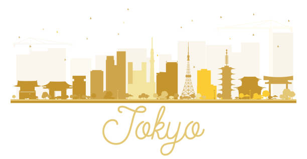 東京の街並み金色のシルエットます。 - 東京　ビル点のイラスト素材／クリップアート素材／マンガ素材／アイコン素材