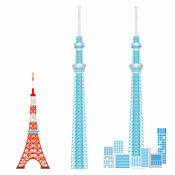 Tokyo Sky Tree and Tokyo Tower  tokyo sky tree stock illustrations