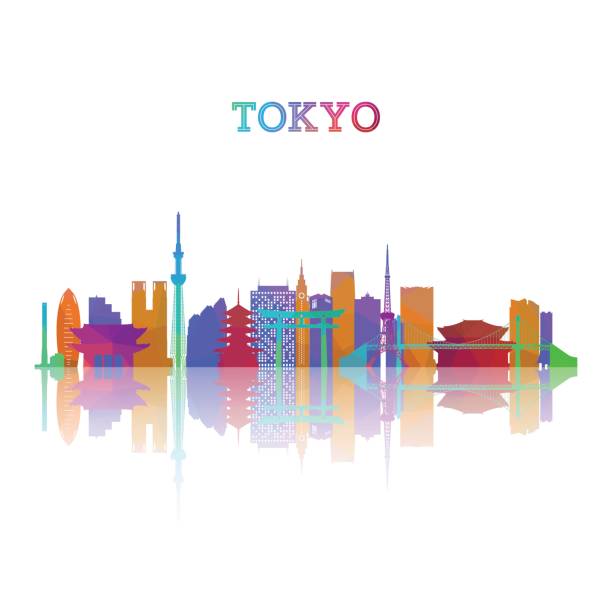 幾何学的なスタイルで東京のスカイライン シルエット。あなたのデザインの日本のシンボル。ベクトルの図。 - 東京　ビル点のイラスト素材／クリップアート素材／マンガ素材／アイコン素材
