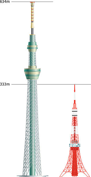 Tokyo Tower VS Sky Tree the height of Tokyo Tower VS Tokyo Sky Tree (New Tokyo Tower) tokyo sky tree stock illustrations