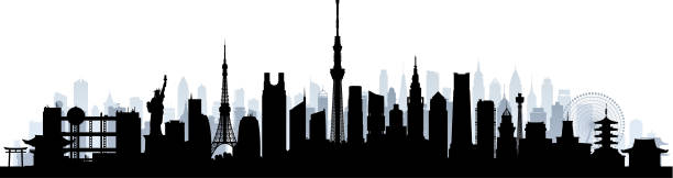 東京 (すべての建物が完全な詳細かつ可動) - 東京タワー点のイラスト素材／クリップアート素材／マンガ素材／アイコン素材