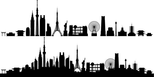 Tokyo (All Buildings Are Complete and Moveable) Tokyo. All buildings are complete and moveable. tokyo sky tree stock illustrations