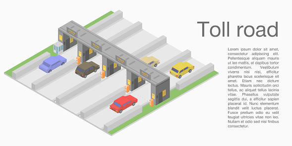 Toll road concept banner, isometric style