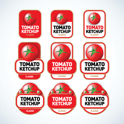 Tomato ketchup vector label templates. Isolated vector illustrations.