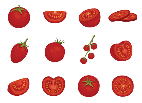 Tomato, red vegetable set in different slices