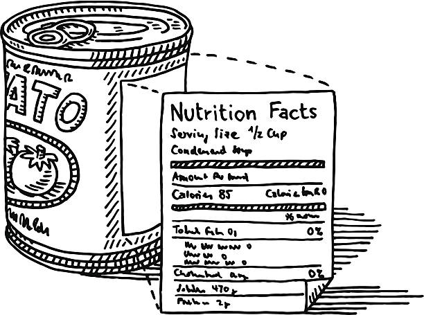 bildbanksillustrationer, clip art samt tecknat material och ikoner med tomato soup can nutrition facts label drawing - food labels