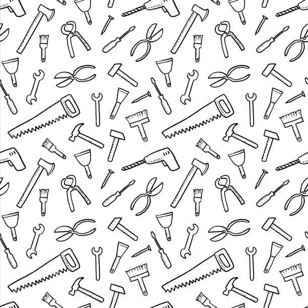 Tools background Tools background - seamless texture. DIY and woodworking tools vector. work tool stock illustrations