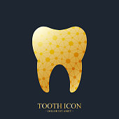 Tooth Vector logo Template. Medical Design Golden Tooth Logo. Dentist Office Icon. Oral Care Dental and Clinic Tooth Logotype