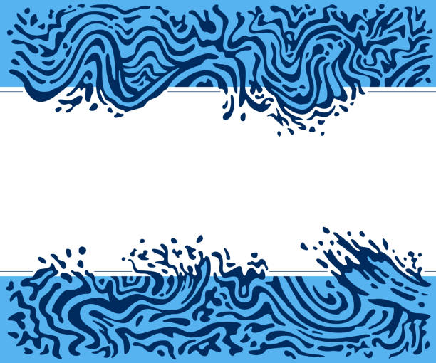 Top and bottom border - abstract water wave background Flat design, border frame with abstract blue splashing wave on top and at the bottom. Template for your graphic work. river borders stock illustrations