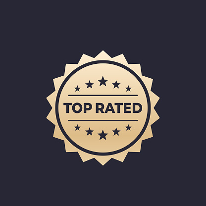 Top rated vector badge, gold on dark
