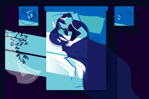 ilustrações de stock, clip art, desenhos animados e ícones de top view guy with girl sleeping - sleeping couple