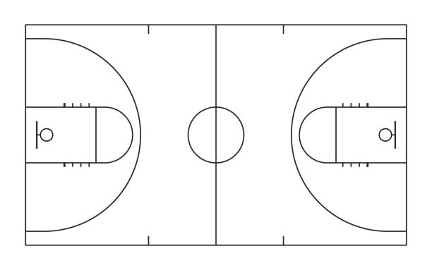 ilustraciones, imágenes clip art, dibujos animados e iconos de stock de vista superior de la línea de la cancha de baloncesto - basketball court