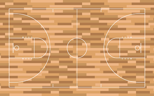 top view of basketball court line with wooden floor