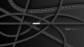 Top view of road and highway junction, intersections and overpasses in vector illustration. Modern roads and transport concept.