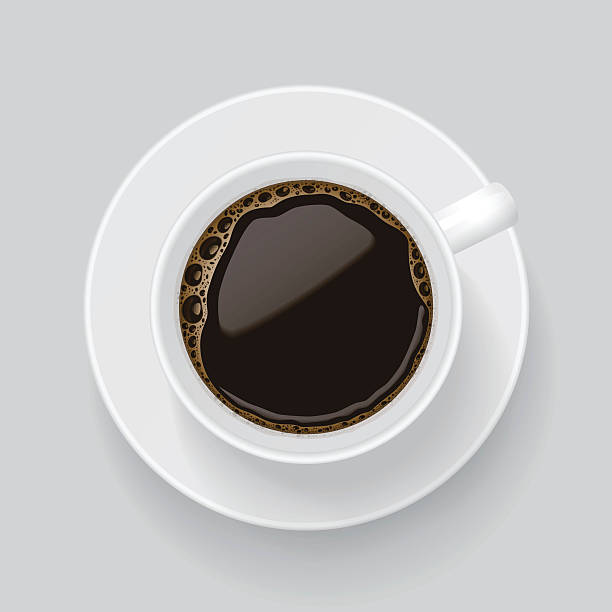 Top view on cup of black coffee. vector art illustration