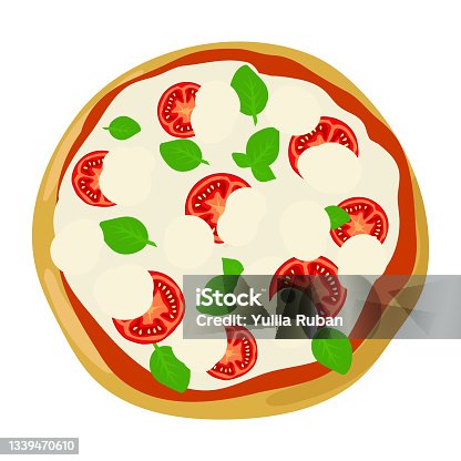 istock Top view pizza Margherita. Vector illustration 1339470610